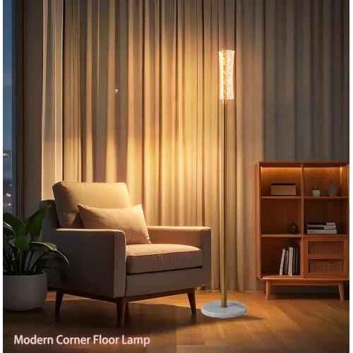 Fiqevs Crystal Floor Lamp, Modern Cylinder Standing Lamp with Crystal Lampshade, Cute LED Floor Light with 3000K Warm Lights, Gold Corner Tall Lamp for Living Room, Bedroom, Girls Room, Office