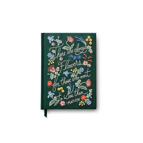 RIFLE PAPER CO. There Are Always Flowers Embroidered Journal | 240 Ruled Pages, Cloth Cover with Floral Embroidery & Grosgrain Ribbon Bookmark, Lay-Flat Binding, 8" L x 5.75" W