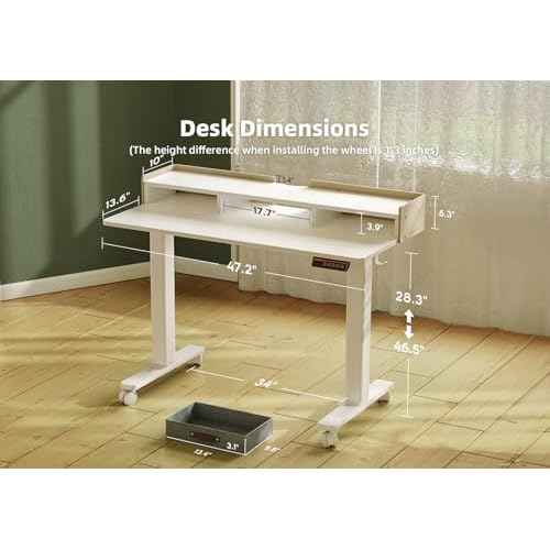 YDN Electric Standing Desk with Drawers, Adjustable Height Stand Up Desk, 48 inch Electric Sit Stand Computer Desk for Home Office, White