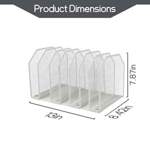 Adjustable Desk File Organizer,Detachable Office Folder Organizer,Compact Vertical Desk File Holder,Wrought Iron Paint,Suitable for Home, School, Office Classrooms (White - 7 grids)