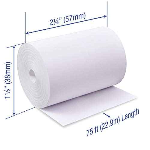 2 1/4 x 75 feet x 50 rolls CORELESS BPA Free Thermal Paper Rolls for Handheld Thermal Receipt Paper Printers. 38mm diameter