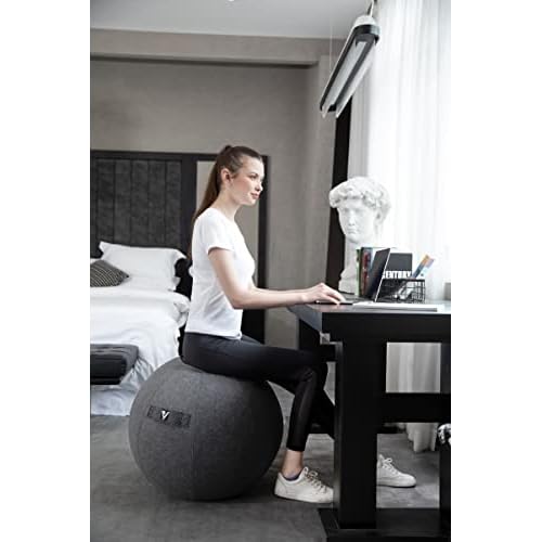 Sitting Ball Chair for Home Office Desk - Exercise and Stability Ball for Fitness, Pilates, and Ergonomic Balance - Includes Cover and Pump