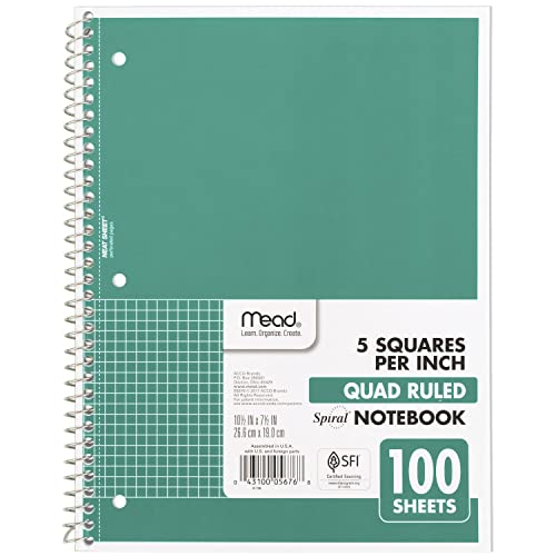 Mead Green Spiral Notebook - 1 Subject Graph Ruled, 100 Sheets, Durable Cover