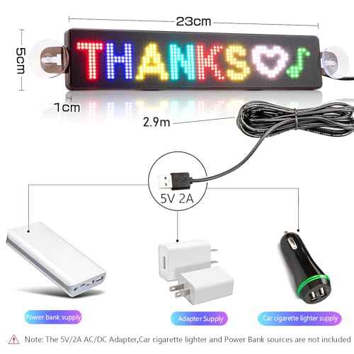 Leadleds Scrolling Led Sign, USB 5V Led Car Sign Bluetooth App Control Custom Text Animation Graffiti Programmable LED Display for Car Store Bar Business(RGB)