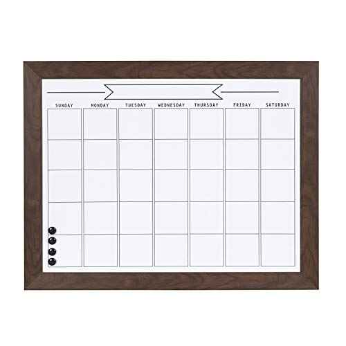 DesignOvation Beatrice Framed Magnetic Dry Erase Monthly Calendar, 23x29, Walnut Brown