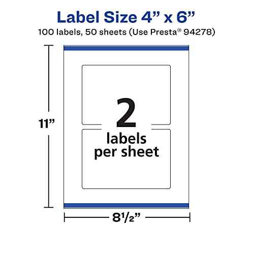 Avery Matte White Rectangle Labels, Sure Feed Technology, 4" x 6", 100 White Labels, Print-to-The-Edge, Permanent Adhesive, Laser/Inkjet Printable