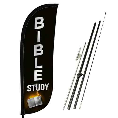 LookOurWay Feather Flag Pole Kit - 7 Feet Tall Advertising Banner with Fiberglass Pole Set and Ground Spike for Business Promotion - Church Flags - Bible Study Church