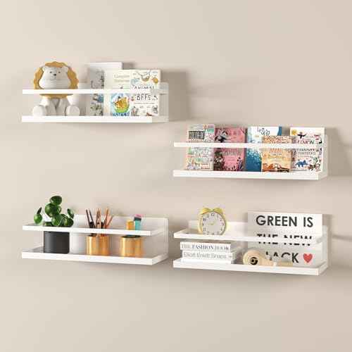 2 Pcs Metal Magnetic Book Shelf for Whiteboard, Metal Magnetic Bookshelf, Book Display Shelf for Teacher Kids Classroom Office (White, 11" x 4.3" x3.1")