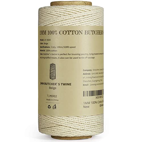 TJ.MOREE 3-Ply Cotton Butchers Twine 476ft Beige – Food-Grade Garden & Kitchen String
