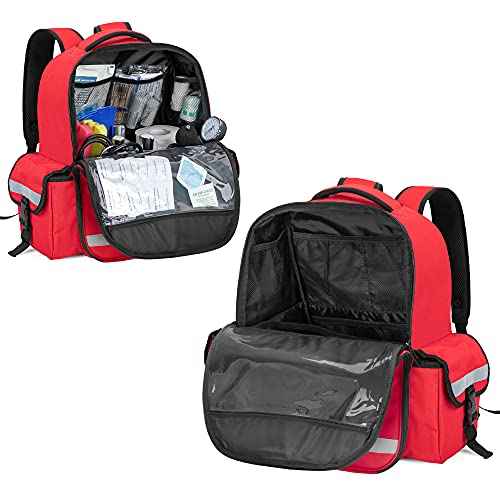CURMIO Emergency Medical Backpack Empty, First Responder EMT Bag for EMS, Camping, Hiking, Home Health, Field Trips, Red (Bag Only, Patented Design)