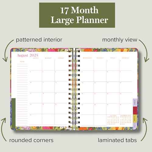 2025-2026 Large Planner Daily Weekly & Monthly, 17 Month Hardcover Agenda Dated Aug 2025-Dec 2026, Cute Planner with Stickers, Pockets, & Spiral Binding, Meadow Bouquet