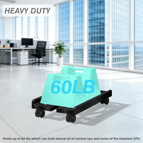Hmfmdy Black Adjustable Mobile CPU Stand with Locking Casters, Under-Desk Computer Tower Cart