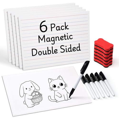 GAMENOTE Magnetic Dry Erase Lap Boards Set with Lined & Blank Sides, 6 Pack, 9x12 in