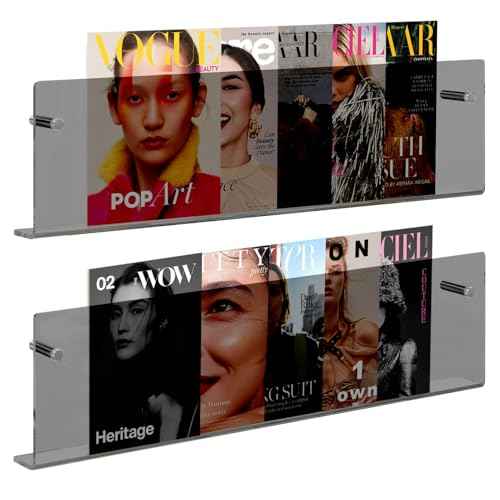2 Pack Acrylic Magazine Holder, Wall Mounted Magazine Rack Floating Bookshelf for Waiting Room, Living Room, Office, Home (Black, 24 Inch)