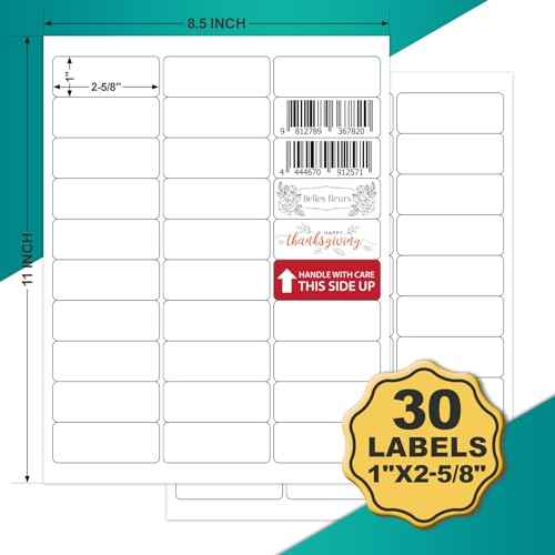Address Labels 1¡¯¡¯x2-5/8¡¯¡¯ Stikcer Paper 30-UP 500 Sheets for Laser/Inkjet Printer Matte 15000 White Blank Printable Labels on 8.5x11 Inch for Mailing, Shipping, and Organizing