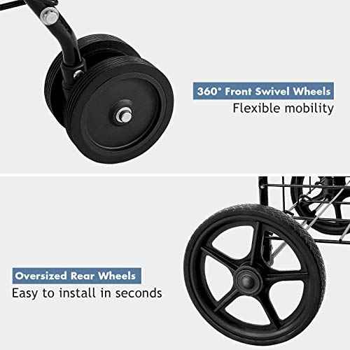 BETTARY Jumbo Folding Shopping Cart, Metal Grocery Cart on Wheels with Double Basket, Heavy Duty Utility Cart with 360¡Æ Swivel Wheels for Grocery, Laundry, Book, Luggage, Travel, Black