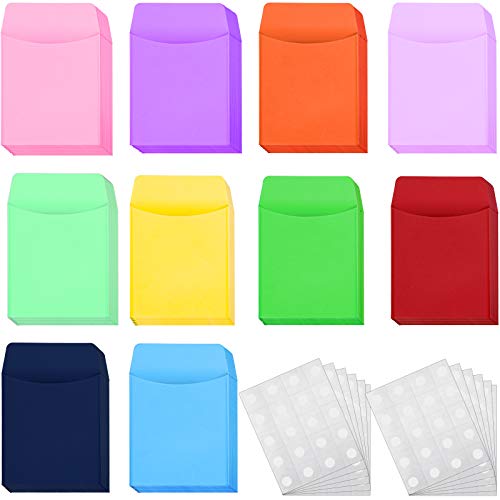 Multi-Color Library Card Pockets with Adhesive Dots - 100 Pack
