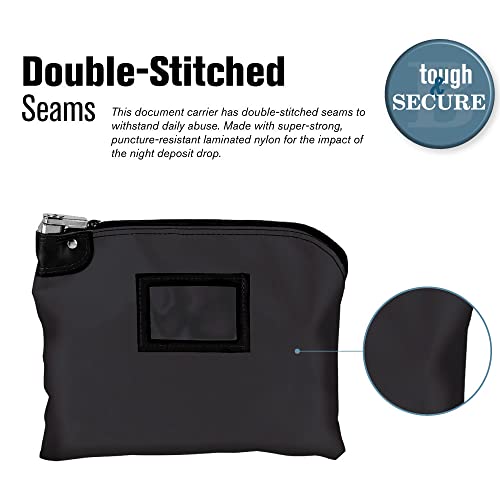 BankSupplies Laminated Nylon Locking Deposit Bag - Black - 15W x 11H - 2 Keys Included for Each Bag - HIPAA - Puncture Resistant Laminated Nylon - Double Stitched Seams
