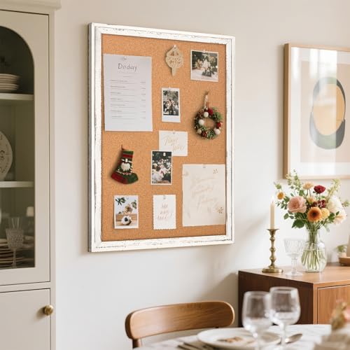 QUEENLINK White Frame Cork Board Bulletin Board 36x24 Inches Wall Organizer