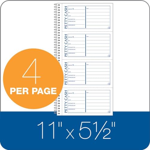 TOPS 2-Part Petty Cash Receipt Book Spiral Bound, 200 Sets, 4 Forms/Page