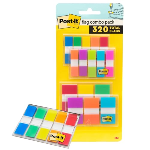Post-it Flags 0.47 x 1.7 in Multicolor Dispenser 320 Flags/Pack – Repositionable, Writable, Clear Adhesive