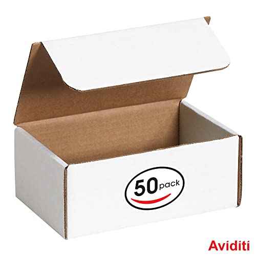 Aviditi White Literature Mailing Boxes, 7 1/8 x 4 1/2 x 3 Inches, Pack of 50, Crush-Proof, For Shipping, Mailing and Storing