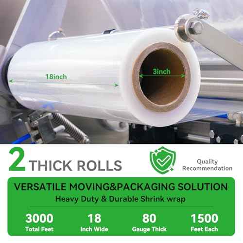 18" x 1500' Plastic Stretch/Shrink Wrap Roll - 80 Gauge Industrial Shrink Wrap for Moving, Heavy Duty 800% Stretch for Pallets, Packing, Shipping&Furniture Protection? with Handles-2 Rolls