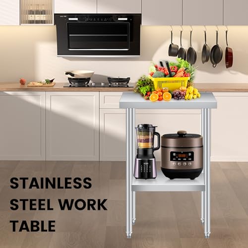 Stainless Steel Prep Table 18x24x35 in with Adjustable Undershelf – Heavy Duty Commercial Work Table