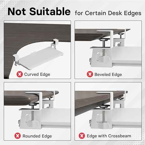BONTEC KMT01-PJ Under Desk Keyboard Tray, Pull-Out Keyboard & Mouse Platform with C-Clamp, 20 x 11.8 in Space-Saving Ergonomic Slide-Out Drawer, White