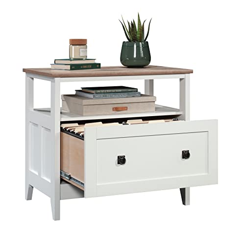 Sauder August Hill File Cabinet 1-Drawer with Open Shelf, Legal Size Filing Cabinet - Soft White Finish