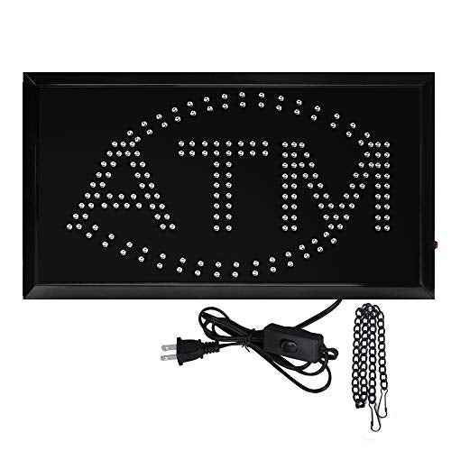 Boshen LED ATM Sign for Business LED Display Sign Display Animated Motion Advertisement Board with Switch Flashing & Steady Mode for Shops Wall Window Stores Bank 21" Lx 13"W(Square "ATM")