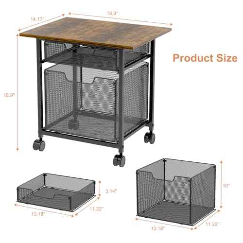 Rolling File Cabinet Cart, Printer Stand with Storage Drawer for Hanging File, Printers Table with Extended Desktop for Home Office, Printers Cabinet Shelf with Wheel for Fax Machine/Scanner