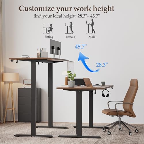 Klicelor 48 Inch Rustic Brown Electric Standing Desk with Memory Presets