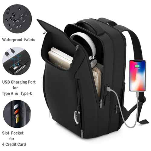 Expandable Travel Backpack, Business Laptop Backpack,Commute Backpack with USB Charging Port fit 15.6 Inch Laptop