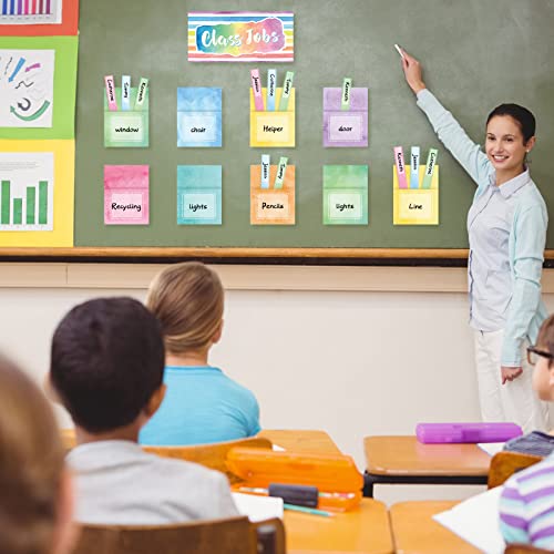 Watercolor Classroom Jobs Bulletin Board Set with 75 Pieces - Teacher Decor