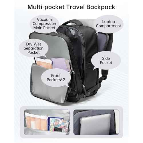 Vacuum Backpack Travel with Pump Vacpack for Women Men Compression Backpack Airplane Approved Personal ltem Bag with Vacuum System Mochila de vac?o Cabin Bag Carry On with Airbag,Black