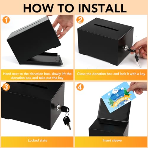 LINSIRON 3 Pack Metal Suggestion Boxes with Lock & Detachable Sign, 6.3x4.7x3.9 Inch