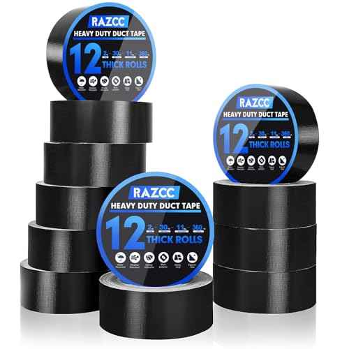 Duct Tape, 12 Rolls Black Duct Tape,Heavy Duty, Flexible, No Residue, All-Weather and Tear by Hand, 30 Yard x 2 Inch Per Roll - Bulk Value for Indoor & Outdoor Repairs, Industrial Use