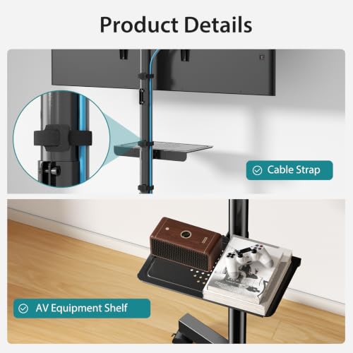 OLIXIS Deep Black Rolling TV Stand for 23-60 Inch Screens with Wheels & Adjustable Tilt