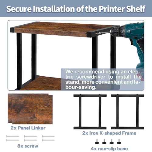 Printer Stand with Storage, Home Office Desk Organizer Shelf for Printer Fax Machine,Wood Desk Stand Heavy Duty Printer Table,Rustic Brown (2-Tier)