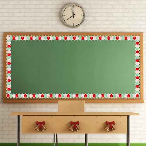 Whaline 32.8Ft Christmas Bulletin Board Border Red Pink Green Xmas Light Die Cut Trim Border Roll for Christmas Winter Classroom Home Party Supplies
