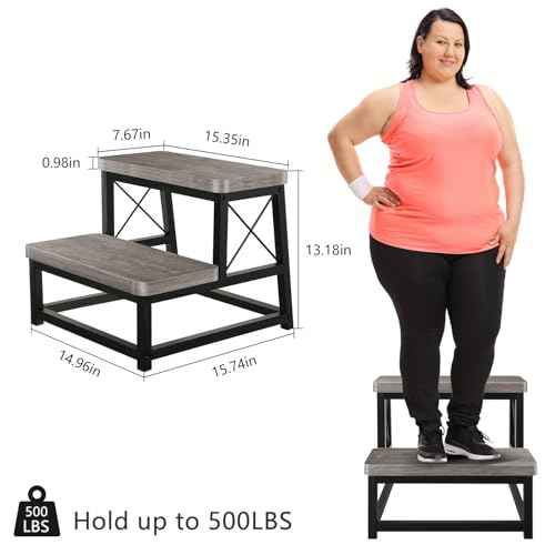 YINMIT Wooden Step Stool for Adults, 2 Tier Heavy Duty Step Stool for High Bed, Using for Bedroom, Living Room, Bathroom and Kitchen, Hold Up to 500 LBS