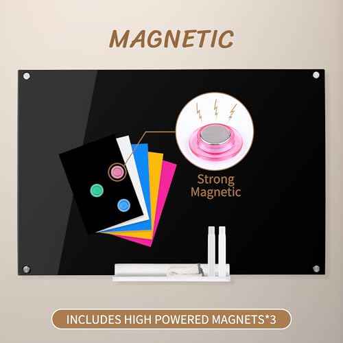 Acrylic Black Magnetic Dry Erase Board for Wall, White Board12¡±x16¡±,Frameless Magnetic Dry Erase Board for Office,Classroom and Home/for Kids,Students,Adults.3040B