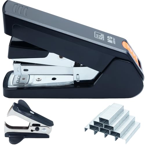 M&G Effortless Stapler 50 Sheet Capacity One-Touch Stapling, Heavy Duty Desktop Stapler Includes 1000 Staples and Remover, Portable Handheld Staplers for Home & Office (Black)