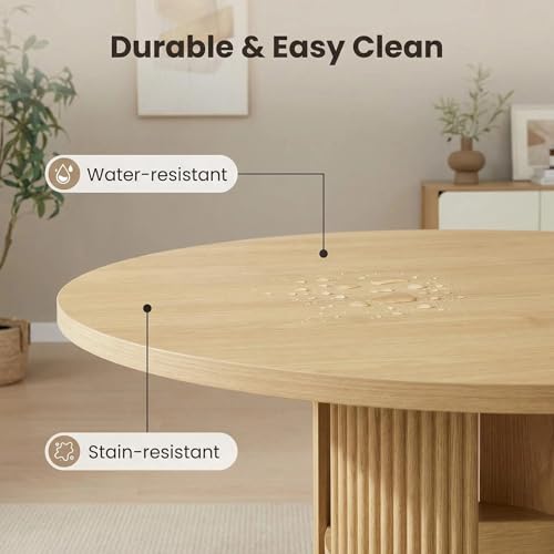 Hosnnile 3-Piece Round Dining Table Set with Storage Shelves – Natural