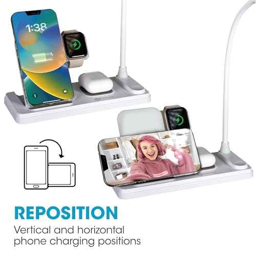 OttLite LED Desk Lamp with Charging Station, Multi-Device Desk Lamp with Wireless Charger, Book Light, Table Lamp Reading Light, Work Light, Desk Lights for Home Office or Bedside