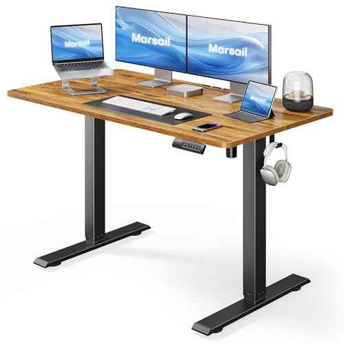 Marsail Standing Desk Adjustable Height Stand up Home Office Desk,? 48x24 Inch Electric Standing Computer Desk, with 4 Memory Presets, Headphone Hook,Cable Organizer, Rustic Brown