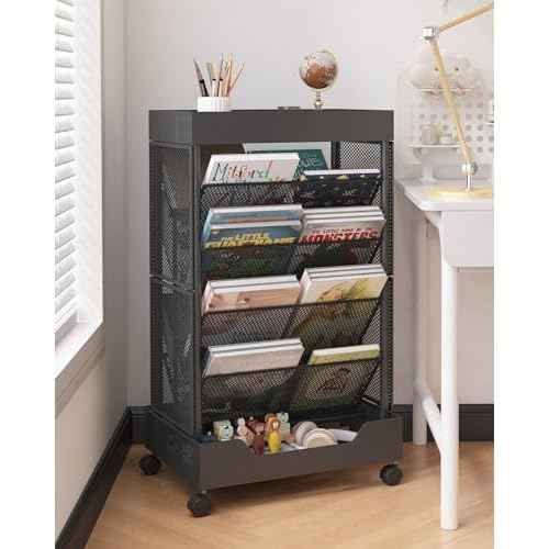 UMDONX Rolling Book Cart Double-Sided Large Capacity Bookshelf on Wheels for Home, Office, Classroom ? Holds A4, Letter, and Legal-Size Documents