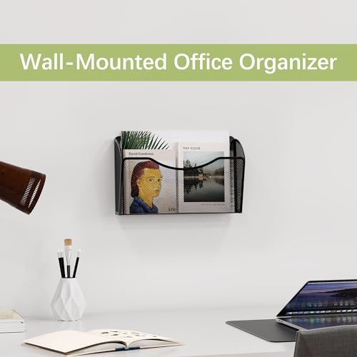 EasyPAG Black Wall File Organizer, Metal Mesh Hanging Letter & A4 Folder Holder