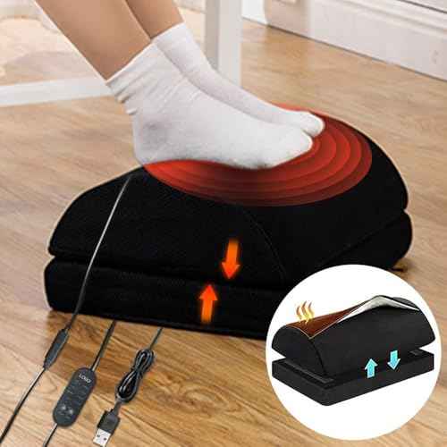 Heated Foot Rest Under Desk at Work, Desk Foot Stool with Heat, Adjustable Height, 3 Heat Levels and Timer Foot Warmer Feet Heater for Office Chair, Gaming Home Use